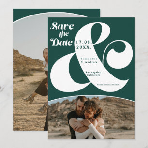 Modern ampersand green 2 photos save the date