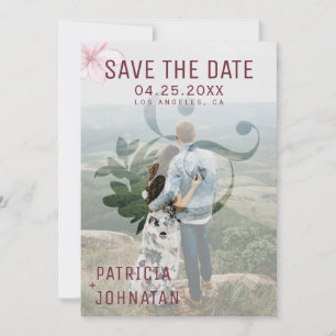 Modern ampersand pink magnolia wedding photo save the date