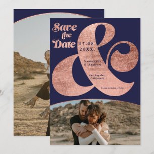 Modern ampersand rose gold 2 photos save the date
