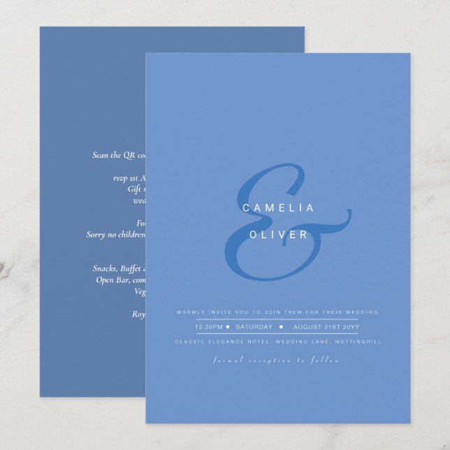 Modern Ampersand Wedding Invite QR Code RSVP (Front/Back)