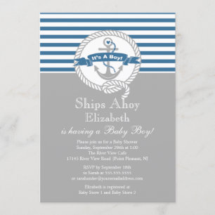 Modern Anchor Nautical Sailboat Boy Baby Shower Invitation