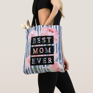 Modern and adorable Best mom ever l Stripes Tote Bag