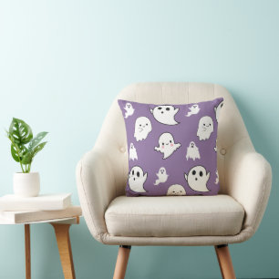 Modern and Adorable Ghosts Purple Halloween Throw Pillow