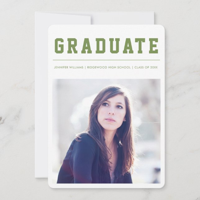 Modern and Bold graduation announcement Green (Front)