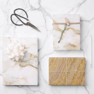 Modern and chic white marble gold glitter  wrapping paper sheet