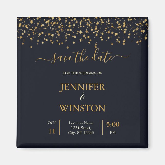 Modern And Classic Gold Stars Wedding Save The Dat Magnet (Front)