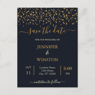 Modern And Classic Gold Stars Wedding Save The Dat Postcard