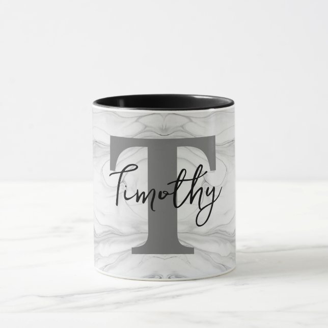 Modern and Classic Marble Monogram Letter T Mug (Center)