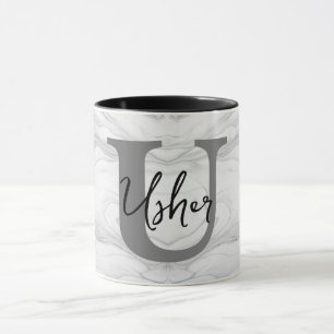 Modern and Classic Marble Monogram Letter U Mug