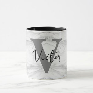Modern and Classic Marble Monogram Letter V Mug