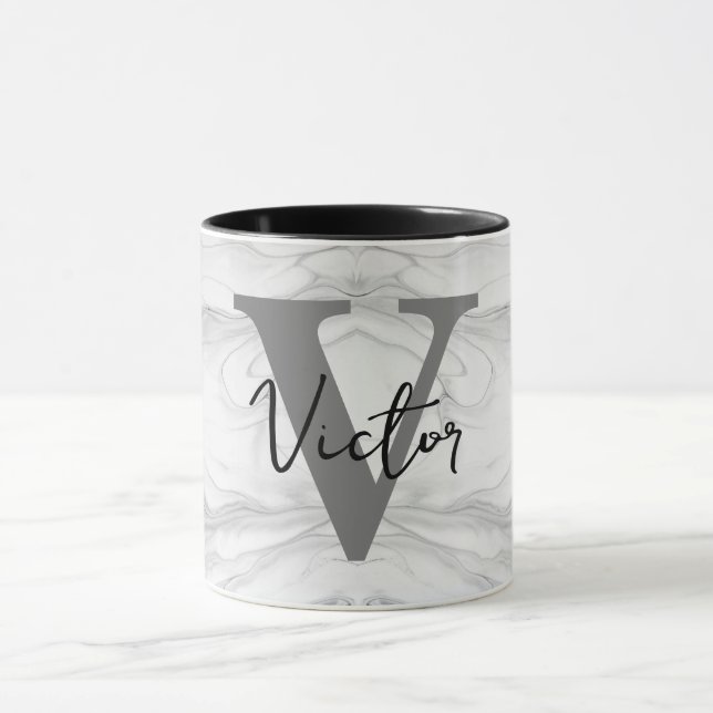 Modern and Classic Marble Monogram Letter V Mug (Center)