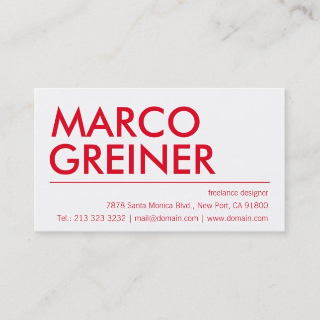 Modern and Clear with red Business Card (Front)