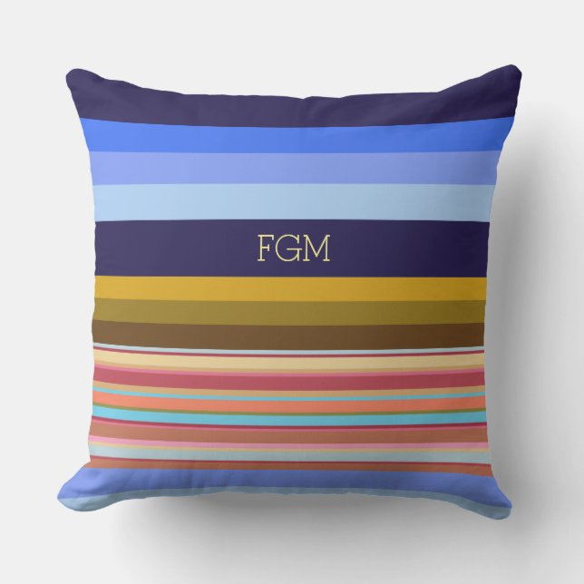 modern and colourful stripes with initials throw pillow (Front)