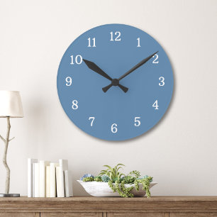 Modern And Contemporary Dusty Blue And White  Round Clock