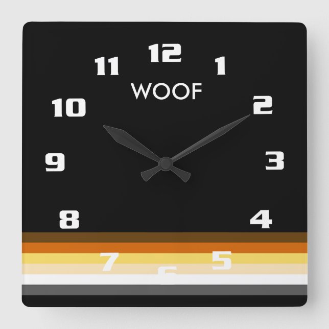 Modern and Cool Gay Bear Pride Flag WOOF Square Wall Clock (Front)