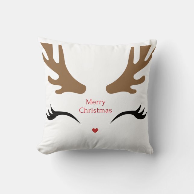 Modern and Cute Reindeer Face Throw Pillow (Front)