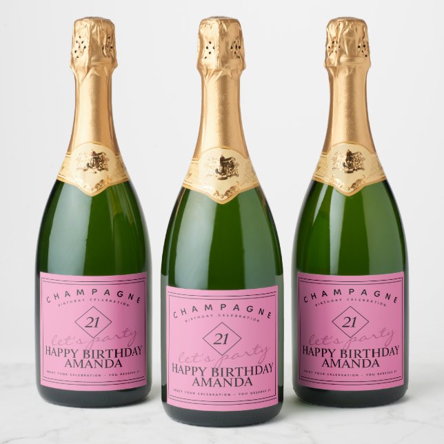 Modern and Elegant Birthday Pink Sparkling Wine La Sparkling Wine Label (Bottles)