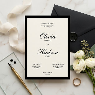 Modern and Elegant Black Border Script Wedding Invitation