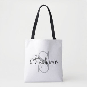 Modern and Elegant Black Personalized Monogram Tote Bag