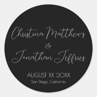 Modern and Elegant Black Wedding Classic Round Sticker