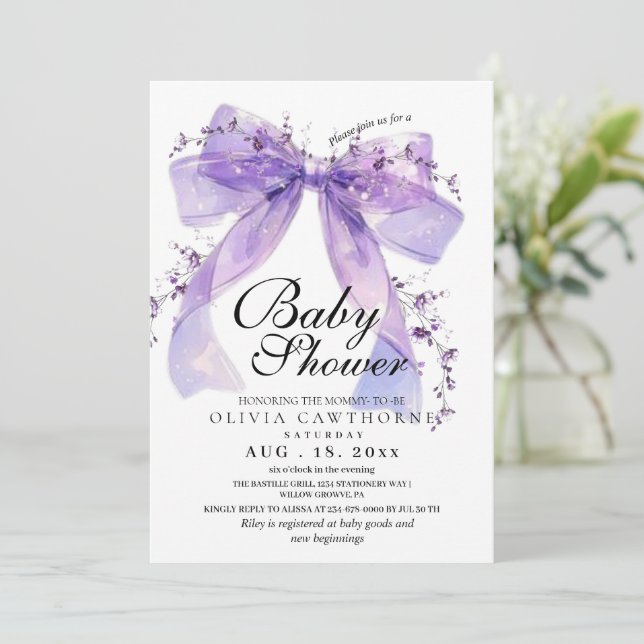 Modern and elegant Bow Baby Shower Invitation (Standing Front)
