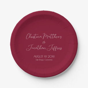 Modern and Elegant Burgundy Wedding Paper Plate