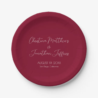 Modern and Elegant Burgundy Wedding Paper Plate