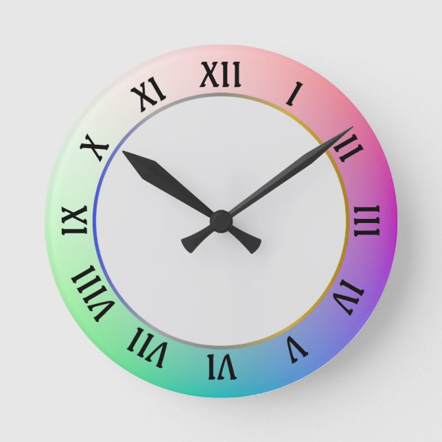 Modern and Elegant Colourful Pastel Rainbow Round Clock (Front)