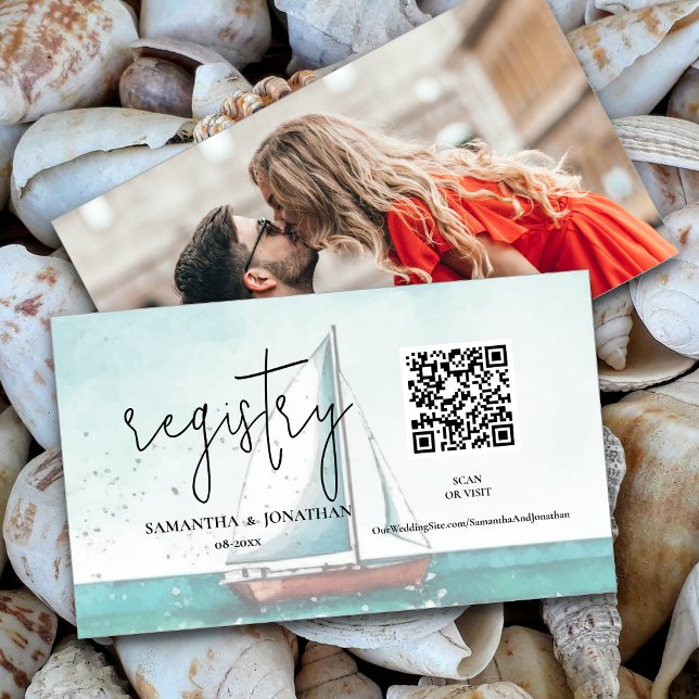 Modern and elegant cruise wedding qr code enclosure card (Creator Uploaded)