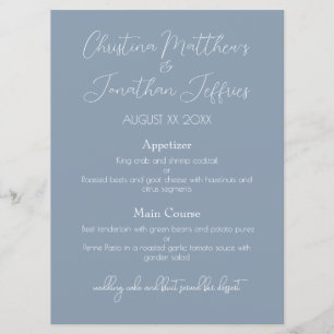 Modern and Elegant Dusty Blue Wedding Dinner Menu