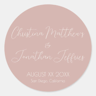 Modern and Elegant Dusty Pink Wedding Classic Round Sticker