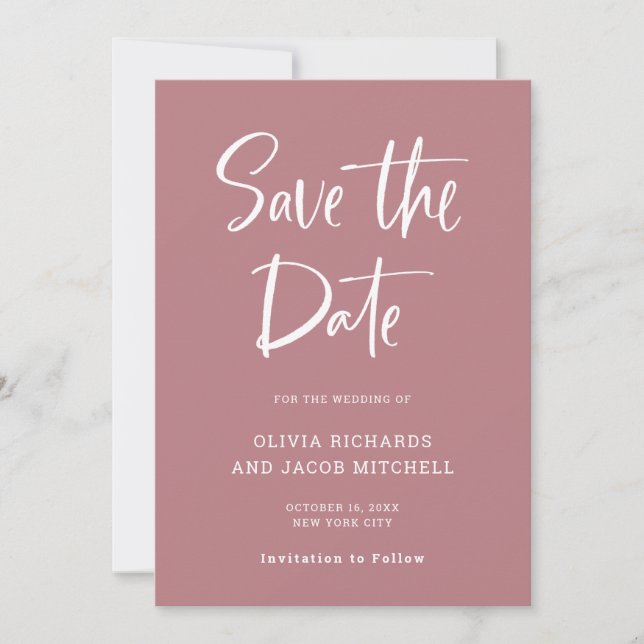 Modern and Elegant | Dusty Rose Wedding Save The Date (Front)