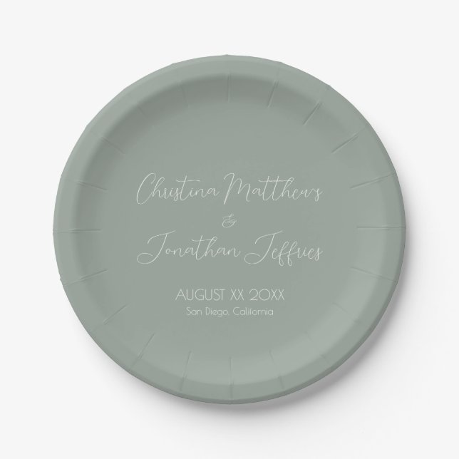 Modern and Elegant Eucalyptus Wedding Paper Plate (Front)