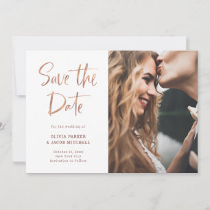 Modern and Elegant Faux Rose Gold Photo Save The Date