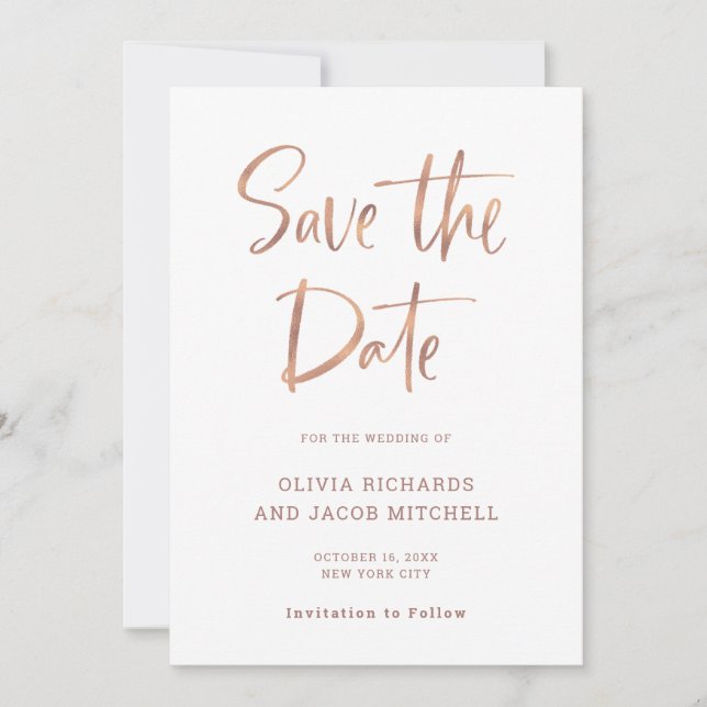 Modern and Elegant | Faux Rose Gold Wedding Save The Date (Front)
