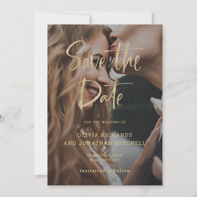 Modern and Elegant Gold | Custom Photo Wedding Save The Date (Front)