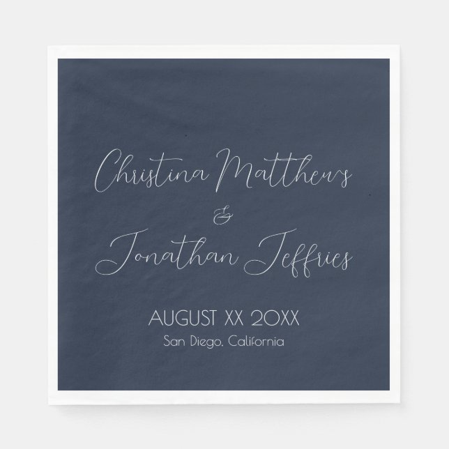 Modern and Elegant Navy Blue Wedding Napkin (Front)