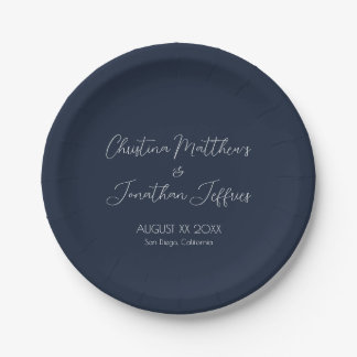 Modern and Elegant Navy Blue Wedding Paper Plate