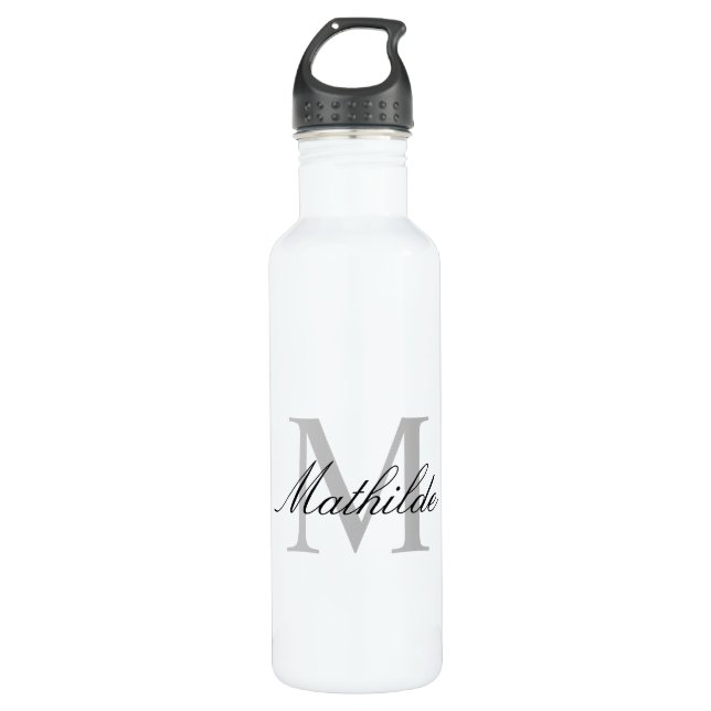 Modern and Elegant Personalized Grey Monogram  710 Ml Water Bottle (Front)