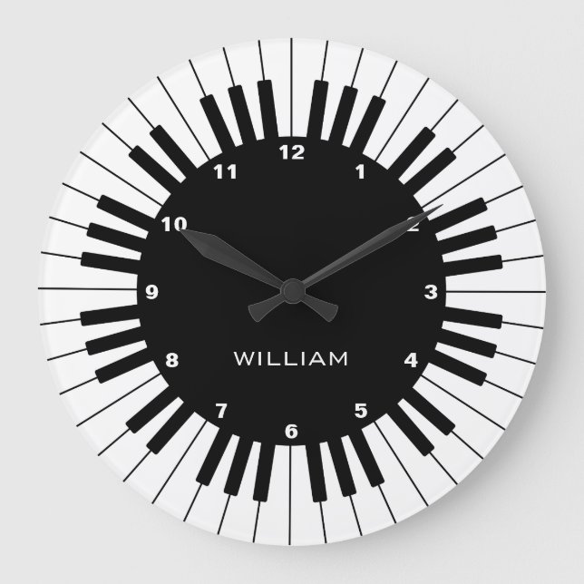 Modern and Elegant Piano Keys With Customazed Name Large Clock (Front)