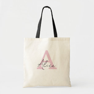 Modern and Elegant Pink Personalized Monogram Tot Tote Bag