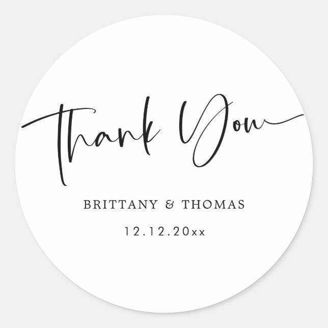 Modern and Elegant Script Thank You Wedding Classic Round Sticker (Front)