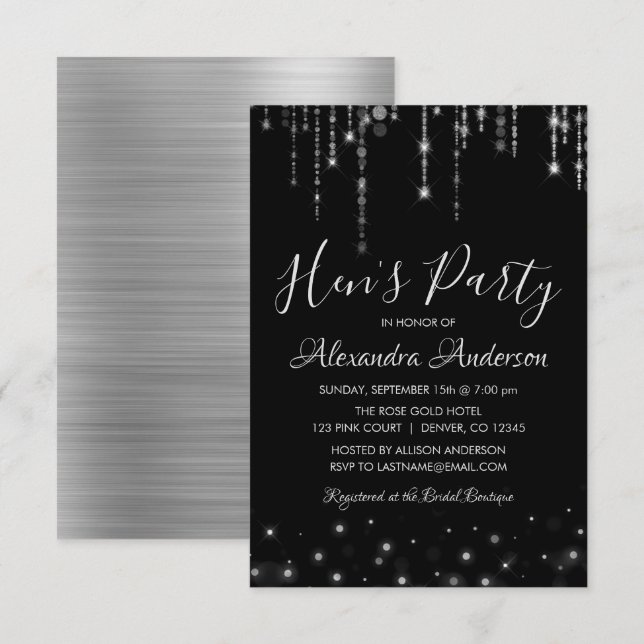 Modern and Elegant Silver Hen's Party Invitation (Front/Back)