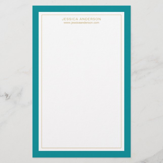 Modern And Elegant Teal And White Personalized Stationery (Front)