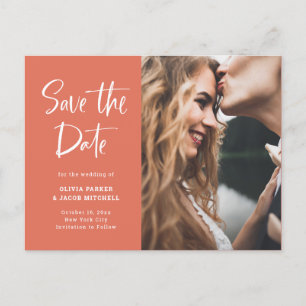 Modern and Elegant Terracotta Photo Save the Date Announcement Postcard