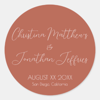 Modern and Elegant Terracotta Wedding Classic Round Sticker
