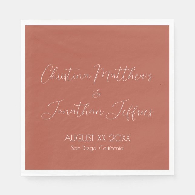 Modern and Elegant Terracotta Wedding Napkin (Front)