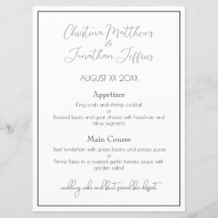 Modern and Elegant White and Black Wedding Dinner Menu
