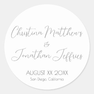 Modern and Elegant White Wedding Classic Round Sticker