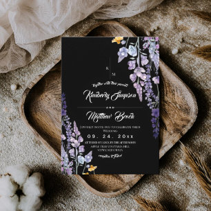 Modern and Elegant Wildflower Black Rustic Wedding Invitation